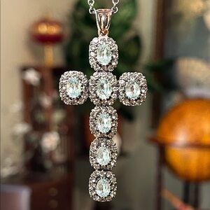 Designer Lisa Robertson Blue Topaz 925 Sterling Silver Large Cross Necklace